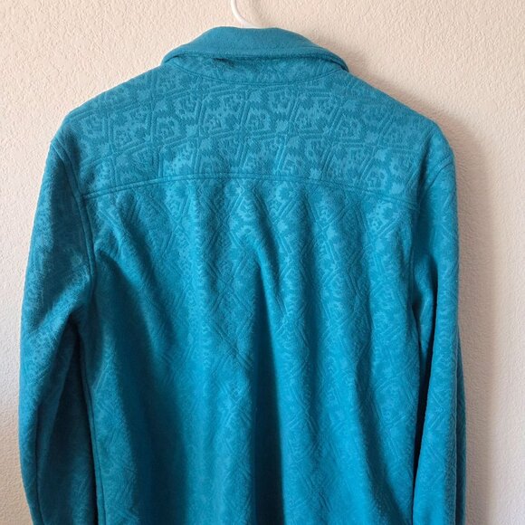 Eddie Bauer Womens L Teal Fleece Button-Up Shirt Sweater Paisley Pattern - Picture 2 of 9